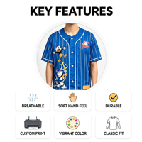 Pabrik OEM ODM Langsung, Jersey Baseball Pria Biru Putih Bergaris Kancing Depan, Custom