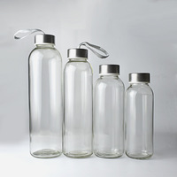 Bouteille d'eau de sport en verre bon marché de 500ml 1000ml avec couvercle en métal et sangle Tasse de voyage portable