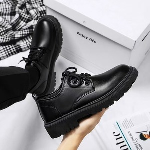 Zapatos de Vestir Estilo Británico para Hombre, Negros, Punta Ancha, Suela Elevada y Suave, Impermeables, Casuales y Formales - Product Image 2