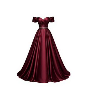 Robe de soirée élégante vintage formelle, coupe évasée, en satin, longueur ras du sol, avec ceinture perlée, pour les fêtes - Product Image 1