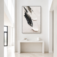 Grande peinture abstraite texturée à l'huile, nature morte noir et blanc, style impasto moderne minimaliste, art mural encadré, décoration contemporaine sur toile