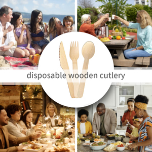 100%, paquete combinado de cubiertos compostables desinfectados biodegradables ecológicos, utensilios de madera <span class=keywords><strong>desechables</strong></span> carbonizados, cuchillo de abedul hecho - Product Image 5