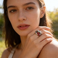 Bague ajustable ouverte personnalisée en alliage, style vintage, motif vampire, lèvres, sang, larmes, crocs, pour femmes et hommes, idéale pour les fêtes