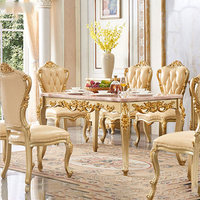 Combinaison table et chaises de salle à manger d'hôtel en marbre de style européen, tout en bois massif sculpté, pour 6 à 8 personnes, luxe léger