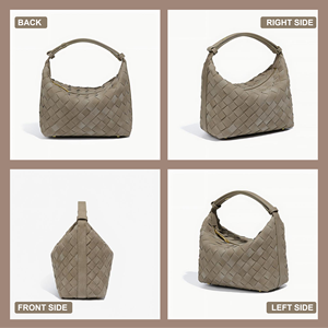 Sac à déjeuner portable en PU tissé mat imperméable et léger, collection Automne/Hiver 2026, avec fermeture éclair et poche intérieure, design compact pour femme - Product Image 3