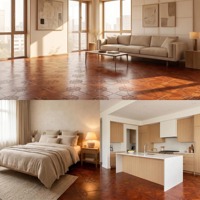Parquet en bois design carré, étanche et résistant à l'humidité, système de pose clipsable multicouche, idéal pour salon et appartement
