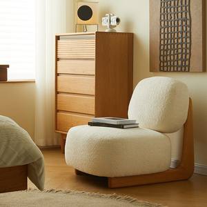 Solid Wood Lamb Wool Single <b>Sofa</b> Chair With Backrest Living Room Floor Standing Designer Chair - Product Image 6