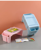 Table de lit portable pour écrire, manger, jouer, salle de classe, plateau pour ordinateur portable en plastique pour enfants, table de petit-déjeuner avec poches latérales