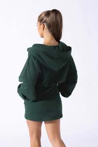 เสื้อแขนยาวมีฮู้ดสำหรับผู้หญิงสีเดียวกันมีซิปสีเขียวเข้มลำลองใหม่ฤดูใบไม้ร่วงและฤดูห<span class=keywords><strong>น</strong></span>าว - Product Image 6