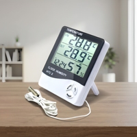 Thermomètre hygromètre numérique, mesure de la température et de l'humidité intérieure et extérieure avec sonde et horloge