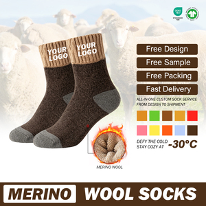 <span class=keywords><strong>Chaussettes</strong></span> de compression 100 % laine pour femmes, <span class=keywords><strong>chaussettes</strong></span> de <span class=keywords><strong>ski</strong></span> chaudes en laine mérinos lourde pour l'hiver, personnalisables avec motif imprimé et logo sur le corps et le bordure. - Product Image 3