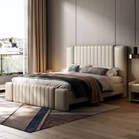 Jiali Italienisches Lederbett Einfaches Modernes Schlafzimmer Luxusbett mit Großer Rückenlehne Weichgepolsterter Holzrahmen