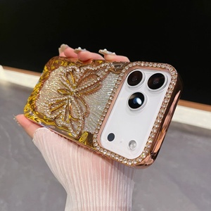 Coque de téléphone portable tendance en TPU scintillant motif papillon pour iPhone 17 15 16 14 Air Pro Max, avec dos électroplaqué effet diamant et ondulations - Product Image 5