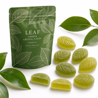 Green Leaf Shaped Amber Sugar Candy Crystal Hard Texture Tea Flavor Novelty Party Treats Cake Decoration Snack Confectionery