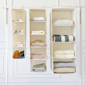 Sac de rangement pour armoire, design classique 2026, en tissu coton et lin, pour vêtements de dortoir, suspendu, avec crochet multicouche tridimensionnel - Product Image 4