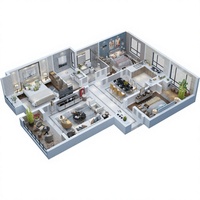 Conception de décoration 3D, rendu de décoration intérieure, dessin de conception de maison complète, plan d'étage, dessin de construction de salon