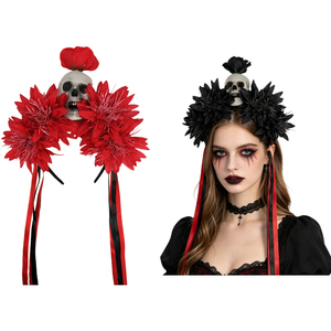 Serre-tête Gothique Tête de Mort Sombre avec Guirlande Florale et Fausses Fleurs pour Halloween, Spectacles, Festivals, Fêtes et Costumes - Product Image 1
