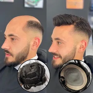 Goedkoper Braziliaanse 100% Menselijk Haar Maagdelijke Vervangingssysteem Cuticula Rechte Handgemaakte Mono Pu Met Kant Pruiken Toupee Voor Mannen