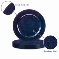 Assiettes de présentation 13 pouces bleu profond à paillettes, style ciel étoilé galaxie, en plastique PP pour décoration de table de mariage, banquet et fête