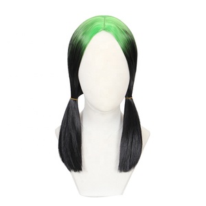Meilleure vente 40cm moyen long droit noir vert mixte populaire chanteur Billie Eilish perruque synthétique Anime Cosplay Lolita perruque - Product Image 2