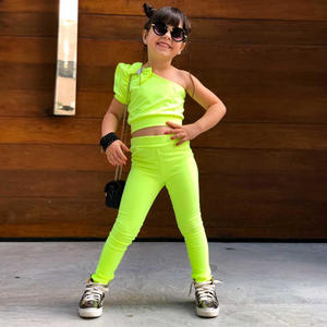 Conjunto de Ropa para Niñas Pequeñas a la Moda, Top de Manga Abullonada con Hombros Caídos y Pantalones, Conjunto de 2 Piezas - Product Image 6