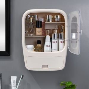 Wall Mounted Cosmetic Storage Box With Drawer Multi Compartment Transparent Cover For Bathroom Makeup Organizer - Product Image 1