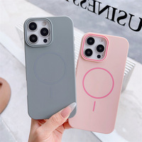 Coque de téléphone magnétique minimaliste à anneau fin contrastant pour iPhone 16 15 14 13 12, protection givrée douce pour la peau