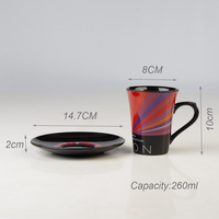 Ensemble tasse à café et soucoupe en céramique à rayures radiales colorées de 250 ml, tasse à thé artistique moderne pour la décoration de la table à la maison