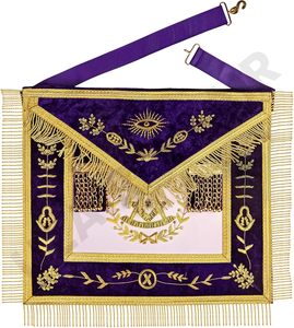 Regalia maçonniques : Tablier et collier de Maître Ancien Maçon, violet, avec broderie en fils métalliques, qualité supérieure - Product Image 2