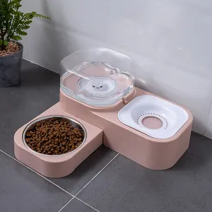 自动宠物喂食器双碗方形旋转饮用水猫碗不湿口狗饭碗