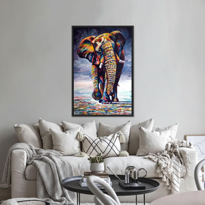 Printed Canvas: African Animal Print with Colorful Elephant Art,<b>BLACK</b> <b>FRAMED</b> CANVAS - Product Image 3