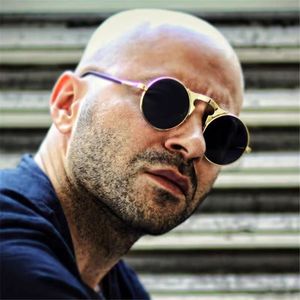 Jamie 3057 Retro Metal Steampunk Flip Sunglasses Unisex Round <b>Frame</b> Gold Color UV400 Protection - Product Image 1