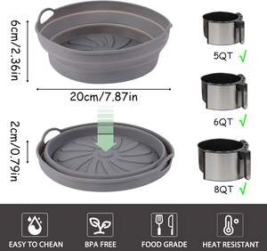 Lot de 3 doublures de friteuse à air pliables rondes <span class=keywords><strong>en</strong></span> silicone de 8 pouces réutilisables pour paniers 5-8QT Pots résistants à la chaleur et au four - Product Image 2