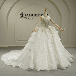 Vestido de Novia Impresionante GT26029, Estilo Princesa, con Cola de Capilla, Encaje, Cristales, Flores, Falda Larga, Moderno, Manga Corta - Product Image 2