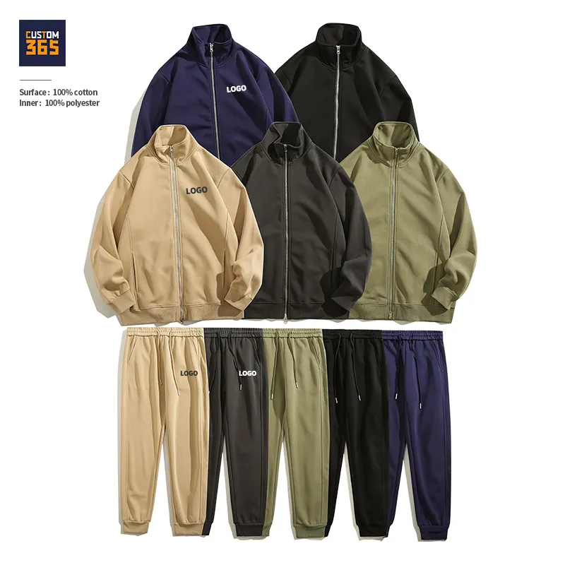 Heren Sets Ritssluiting Opstaande Kraag 330 Gsm Katoenen Polyester Trainingspak Trainingskleding Joggers Heren