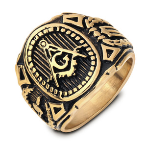 Freemason Logo Stainless Steel <b>Ring</b> For Men Gold Geometric Design Gift Jewelry - Product Image 1