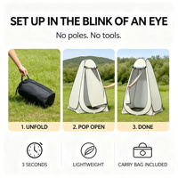 Tente de Douche Extérieure Portable Pop-Up, Abri Vestiaire avec Crochets pour Camping, Plage, Toilettes
