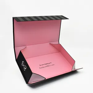 Embalagem personalizada de embalagem de papel rosa magnética dobrável personalizada Eco amigável de amostra grátis