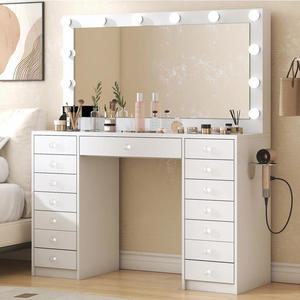 Table de toilette moderne en bois blanc avec miroir et tiroir, miroir de maquillage <span class=keywords><strong>vintage</strong></span> pour fille avec lumière LED pour chambre à coucher - Product Image 1