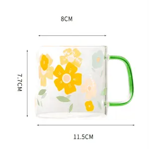 Großhandel frische hohe Boro silikat glas Home Milch Haferflocken Frühstücks tasse Ins hitze beständige Blume Tee tasse