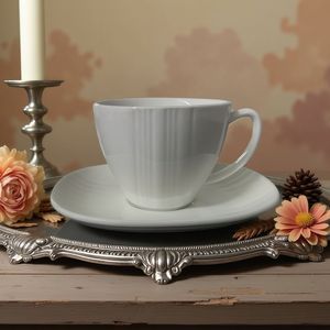 Ceramic <b>Espresso</b> <b>Cup</b> And Saucer Set Pure White Vertical Stripe Porcelain Tea <b>Cup</b> For Afternoon Tea Breakfast Use - Product Image 3