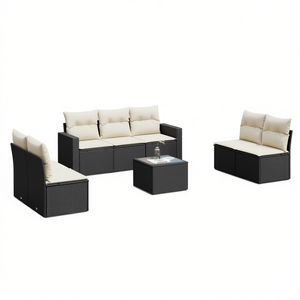 Conjunto de Sofá de Jardín de Ratán Negro, 6 Plazas, Configuración Flexible, Muebles de Exterior, Diseño Contemporáneo - Product Image 1