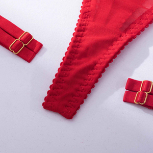 Ensemble de jarretière <span class=keywords><strong>rouge</strong></span> respirant en maille, couleur unie, extrêmement sexy - Product Image 5