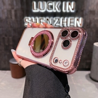 Sarung ponsel TPU lunak cermin berlian, pelindung ponsel penyangga lapisan TPU lunak untuk Iphone 17 Air 16E 16 15 14 Plus 13 Pro Max 12 11