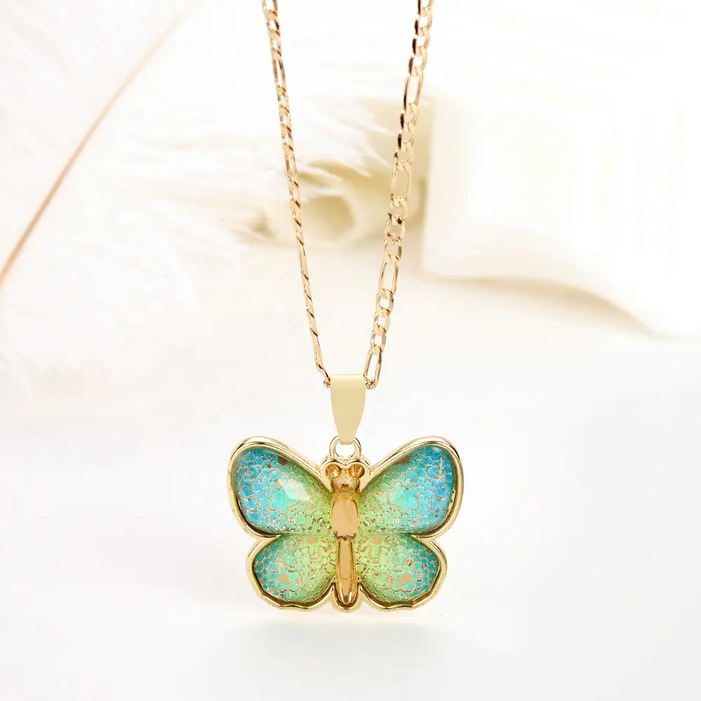 FP1160 Joyas En Oro Laminado Luxury Jewelry Charm Multicolor Butterfly Pendants Glass Pendant Crystal Necklace Women Gift