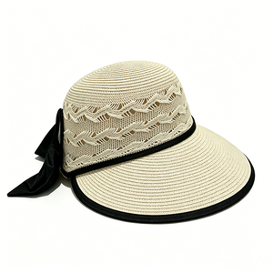 Women's Floppy Curved Brim <b>Straw</b> Sun <b>Hat</b> with Bow, Hollow Woven Summer Beach <b>Hat</b>, UPF50+ Anti-UV Travel Cap Outdoor Daily Wear - Product Image 2