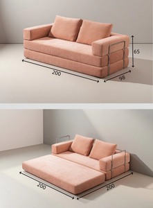 Sofá-Cama Compacto para Humanos e Cães - Creme Retrô Modular 2 em 1 Lavável para Sala de Estar e Quarto Moderno - Product Image 2
