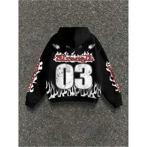 Sweat-shirt à capuche zippé pour homme, style Y2K, avec motif numérique, gothique, manches longues, streetwear décontracté, 100% coton tricoté - Product Image 5