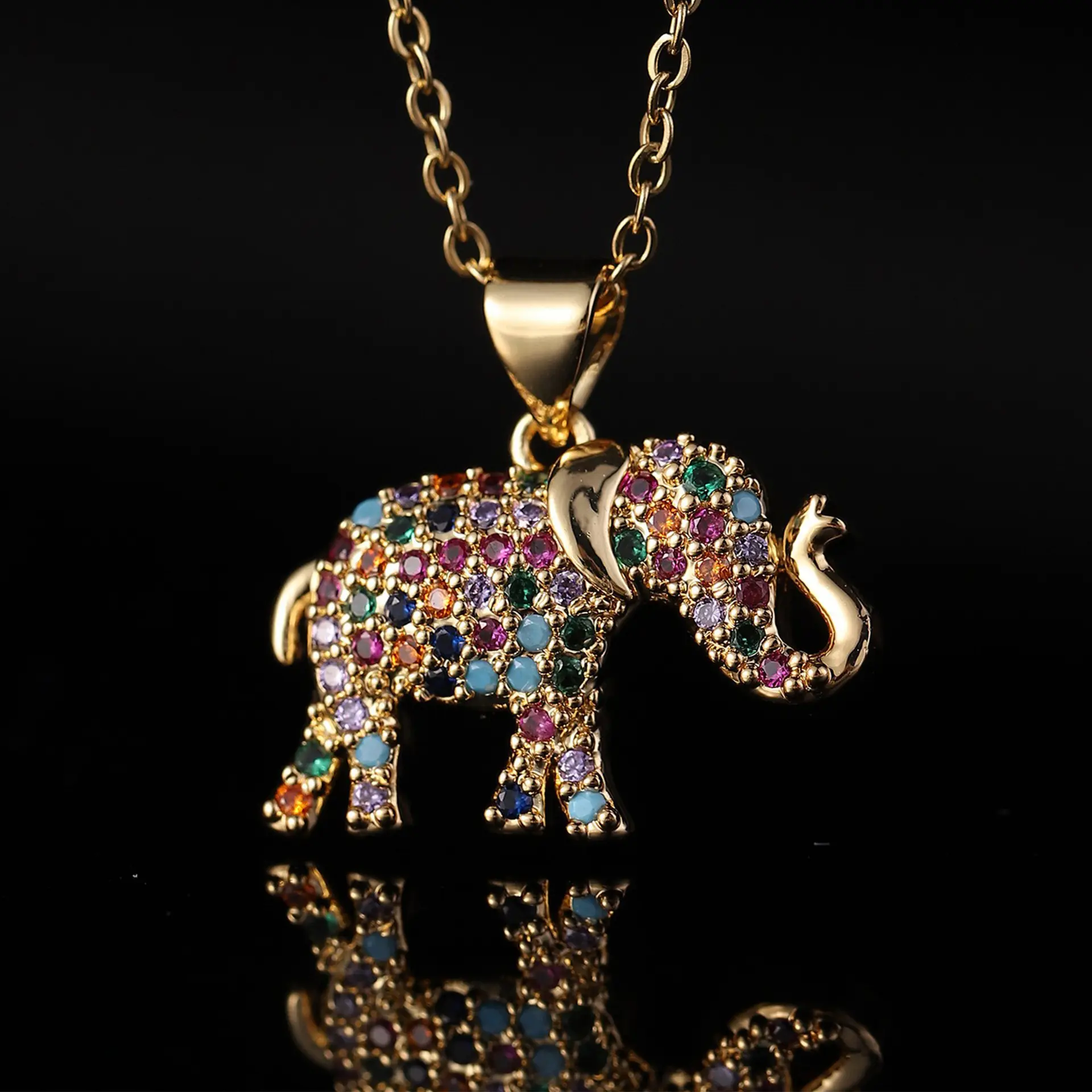 New Fashion Jewelry Gold Personality Animal Necklace Full Zircon Luxury Elephant Pendant For Women