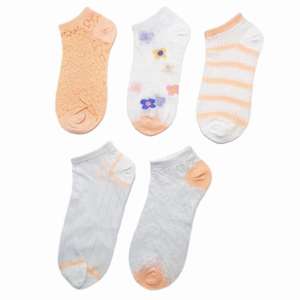 Calcetines finos de corte bajo de algodón peinado al tobillo para mujer Impresión digital a rayas Lindos regalos de moda para jóvenes - Product Image 1